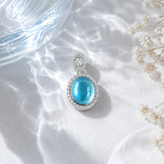 Ocean Halo Natural Aquamarine Pendant Necklace