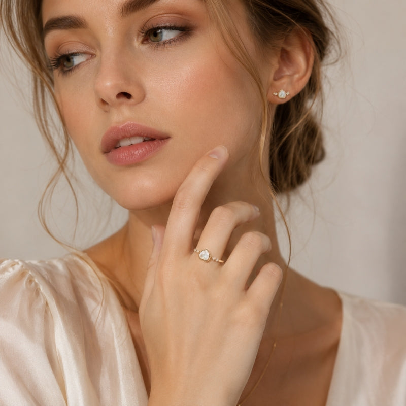 White Crystal & Mother of Pearl Heart Ring