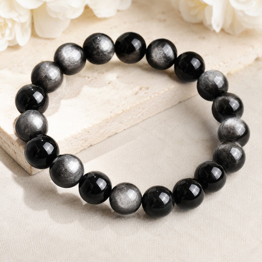 Natural Silver Sheen Obsidian Bracelet Cat Eye Gemstone Bracelet for Men &amp; Women