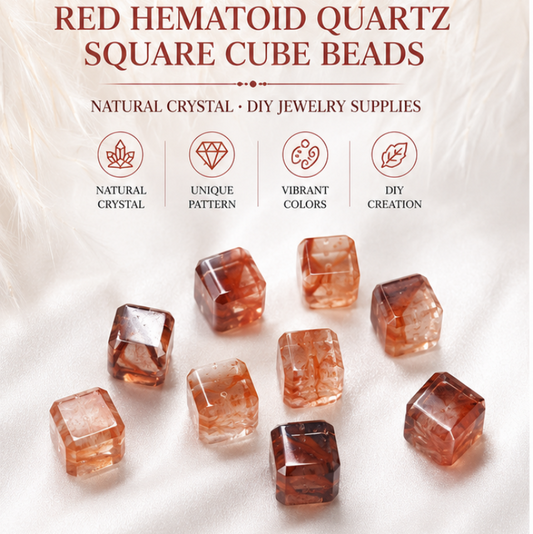 Natural Red Hematoid Quartz Cube Charm for DIY Jewelry Making