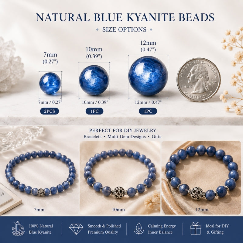 Blue Kyanite Round Beads | Cat Eye Gemstone Loose Beads
