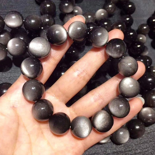 whispercrystal Natural Silver Sheen Obsidian Bracelet for women men gift